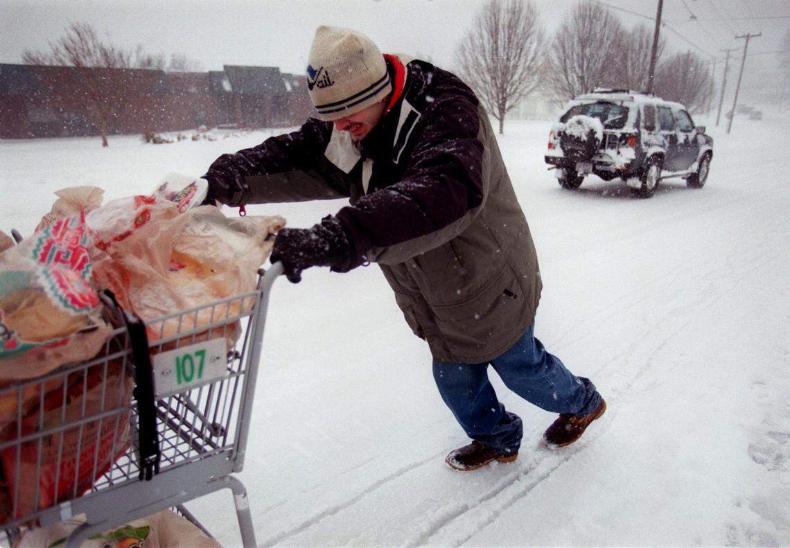 A January 2000 snowstorm dumped two feet of snow on the Triangle area, closing schools and many businesses.  