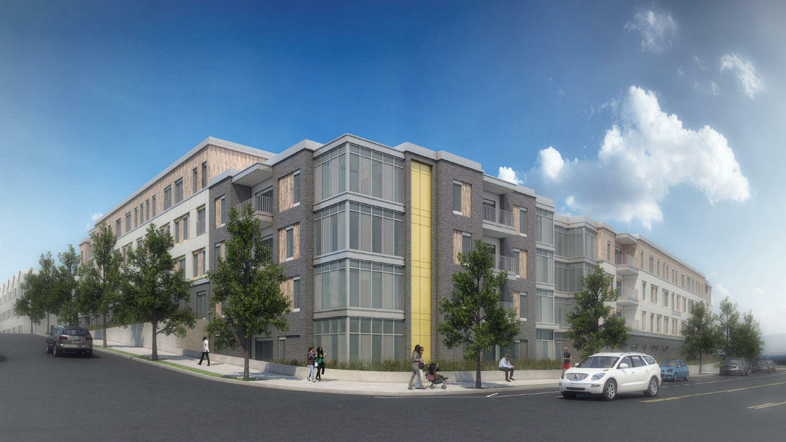 A rendering of the Commerce Street Apartments in Durham.
