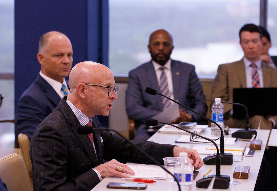 Gene Davis speaks during a meeting of the UNC System Board of Governors on Thursday, May 23, 2024, in Raleigh, N.C.