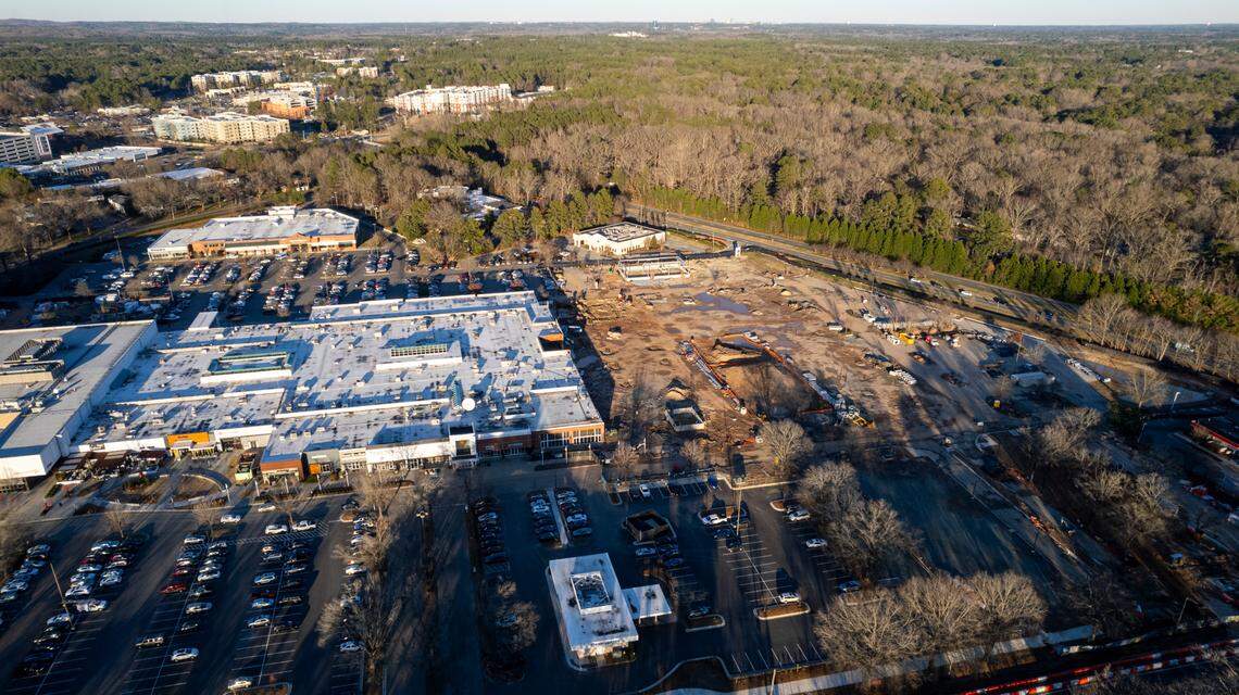 An aerial of University Place in Chapel Hill, Wednesday, Dec. 20, 2023.