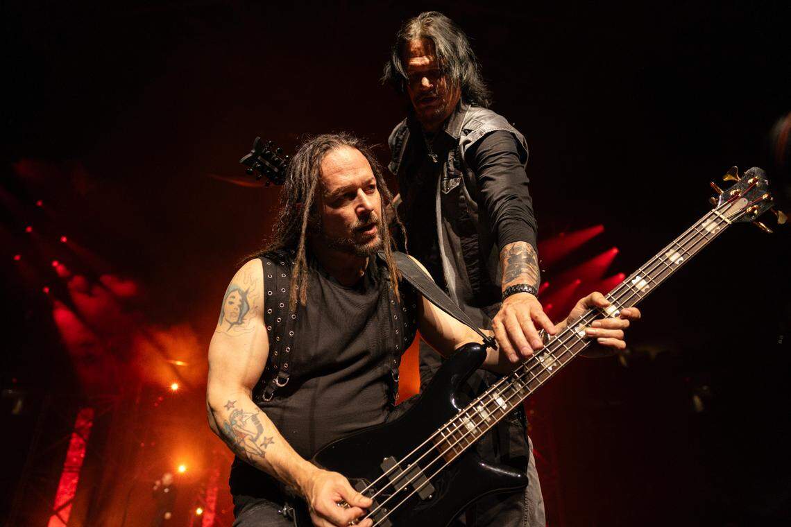 Dark metal band Disturbed in concert at Raleigh, N.C.’s Lenovo Center, April 14, 2025.