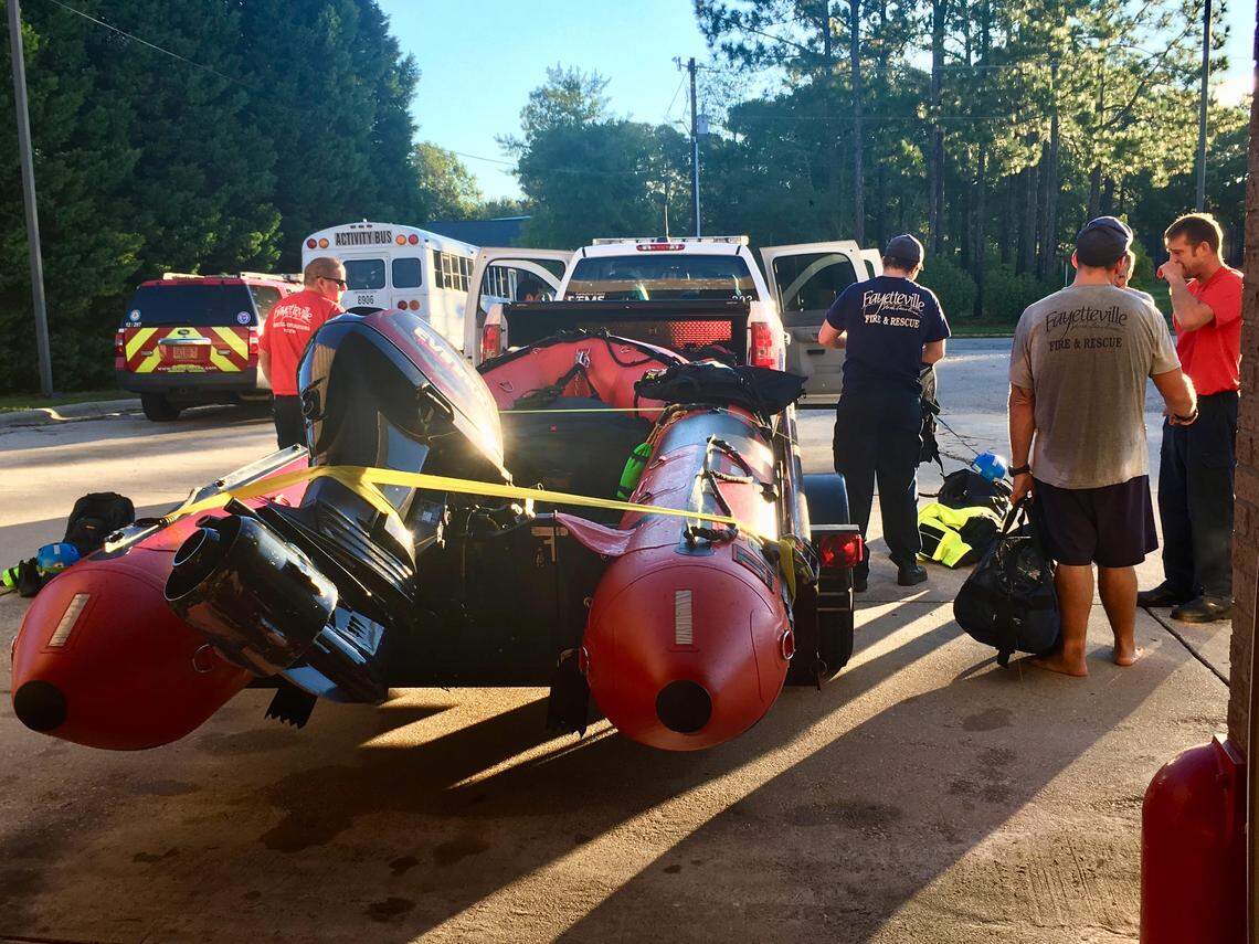 An N.C. Urban Search and Rescue team prepare for an 8 a.m. shift change at the Spring Lake Fire Department on Tuesday, Sept. 18, 2018.