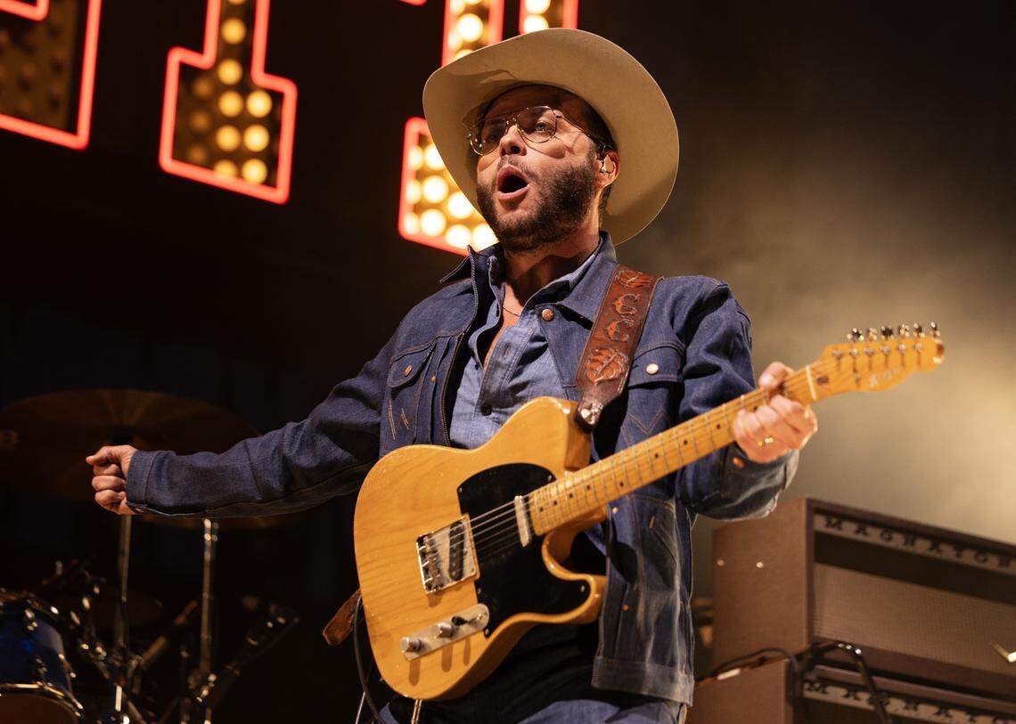Charley Crockett in concert at Red Hat Amphitheater in Raleigh, N.C., Friday night, Sept. 12, 2025.