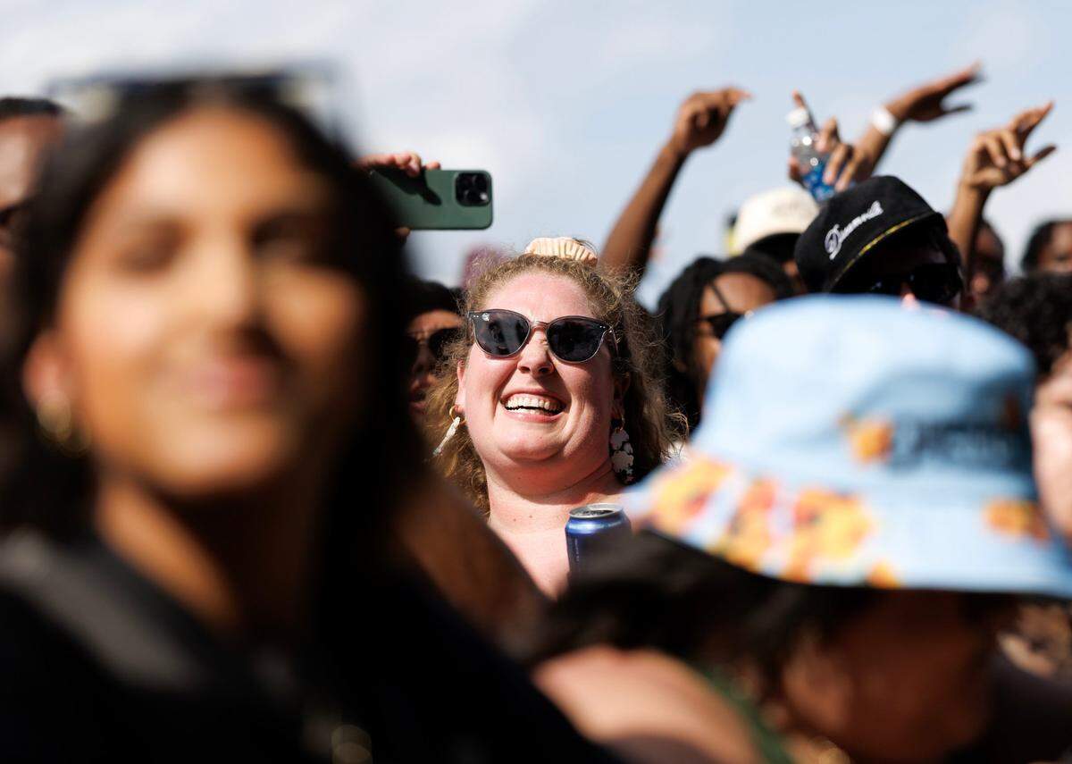 Crowds listen as Bas performs during the fifth Dreamville Festival on Saturday, April 5, 2025, at Dorothea Dix Park in Raleigh, N.C.