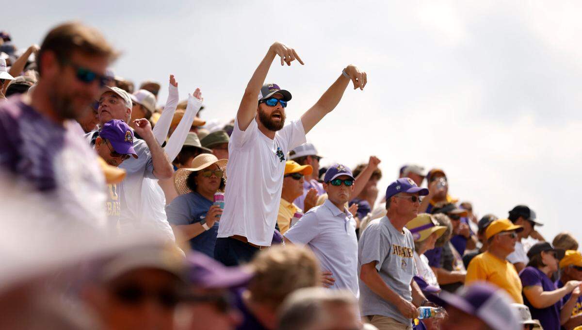 East Carolina fans celebrate during ECUs 13-7 victory over Texas in the Greenville Super Regional at Clark-LeClair Stadium Friday, June 10, 2022.