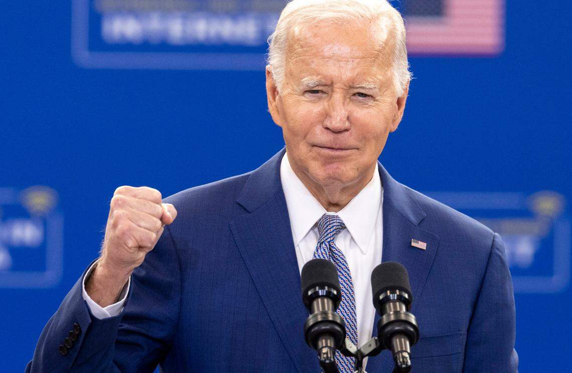 President Joe Biden speaks Thursday, Jan. 18, 2023 at the Abbotts Creek Community Center in Raleigh. Biden announced plans to invest $82 million from the American Rescue Plan for affordable high speed internet for 20,000 North Carolinians.