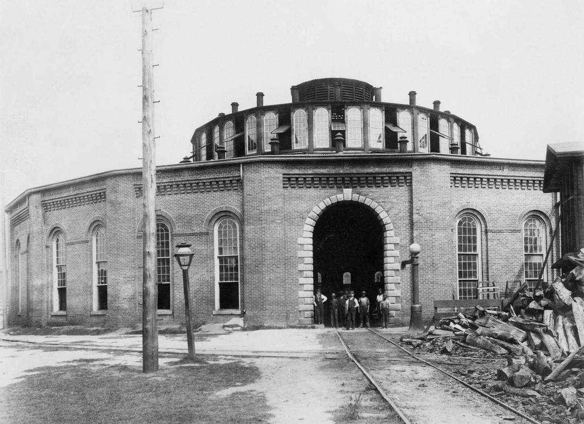 The old Raleigh & Gaston railroad roundhouse, partially razed in 1927 and burned completely in 1936.