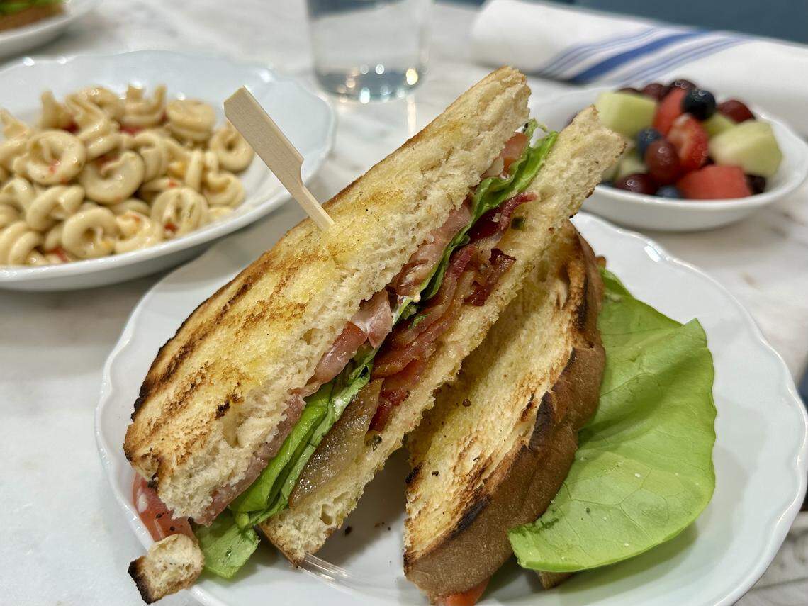 A BLT, pasta salad and fresh cut fruit from Good Graces in Raleigh.
