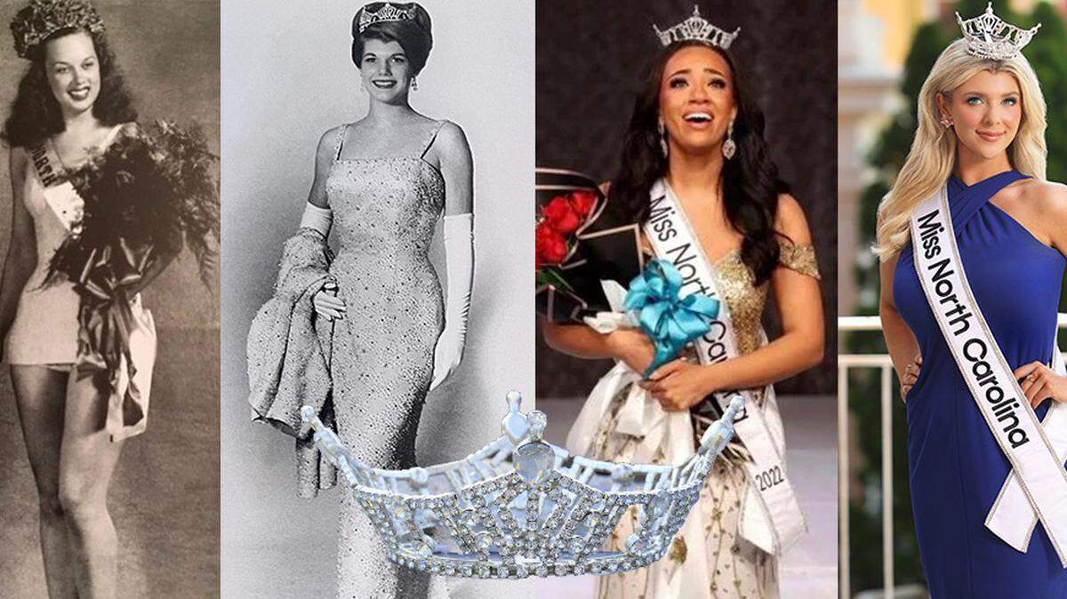 Miss North Carolina winners from left: Trudy Riley, 1946; Sharon Finch Van Vechten, 1964; Karolyn Martin, 2022; Taylor Loyd, 2023