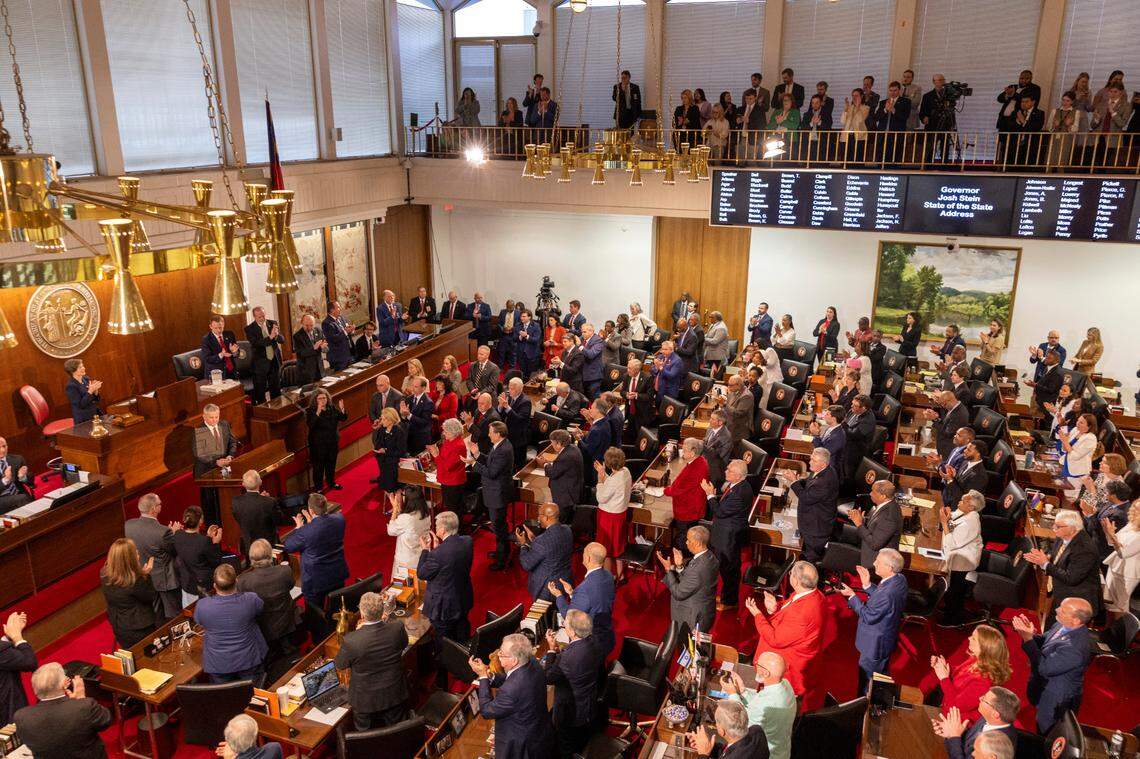 Gov. Josh Stein delivers his State of the State address to a joint session of the General Assembly on Wednesday, March 12, 2025, in the House chamber of the Legislative Building.