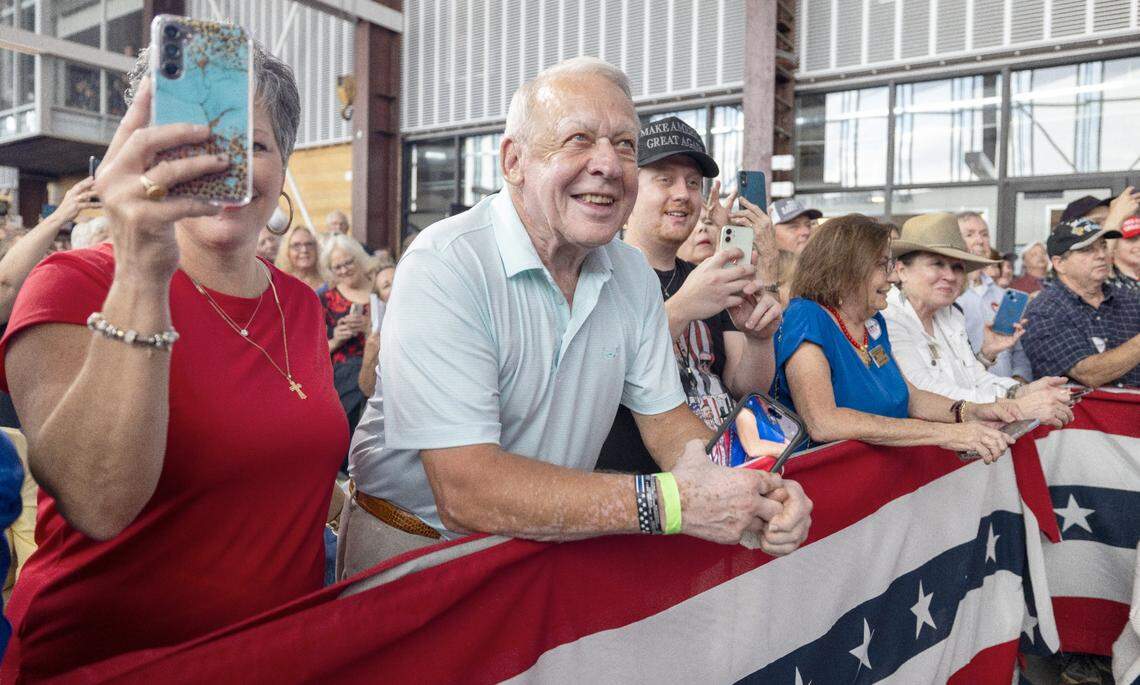 Former Wake County Sheriff Donnie Harrison listens to remarks by Republican Vice Presidential candidate Senator J.D. Vance at Union Station on Wednesday, September 18, 2024 in Raleigh, N.C.
