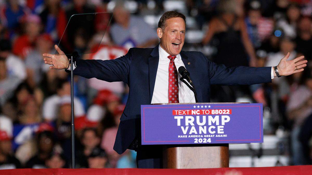 U.S. Sen. Ted Budd speaks during a rally in support of former President Donald Trump at the Greensboro Coliseum Complex on Tuesday, Oct. 22, 2024, in Greensboro, N.C.