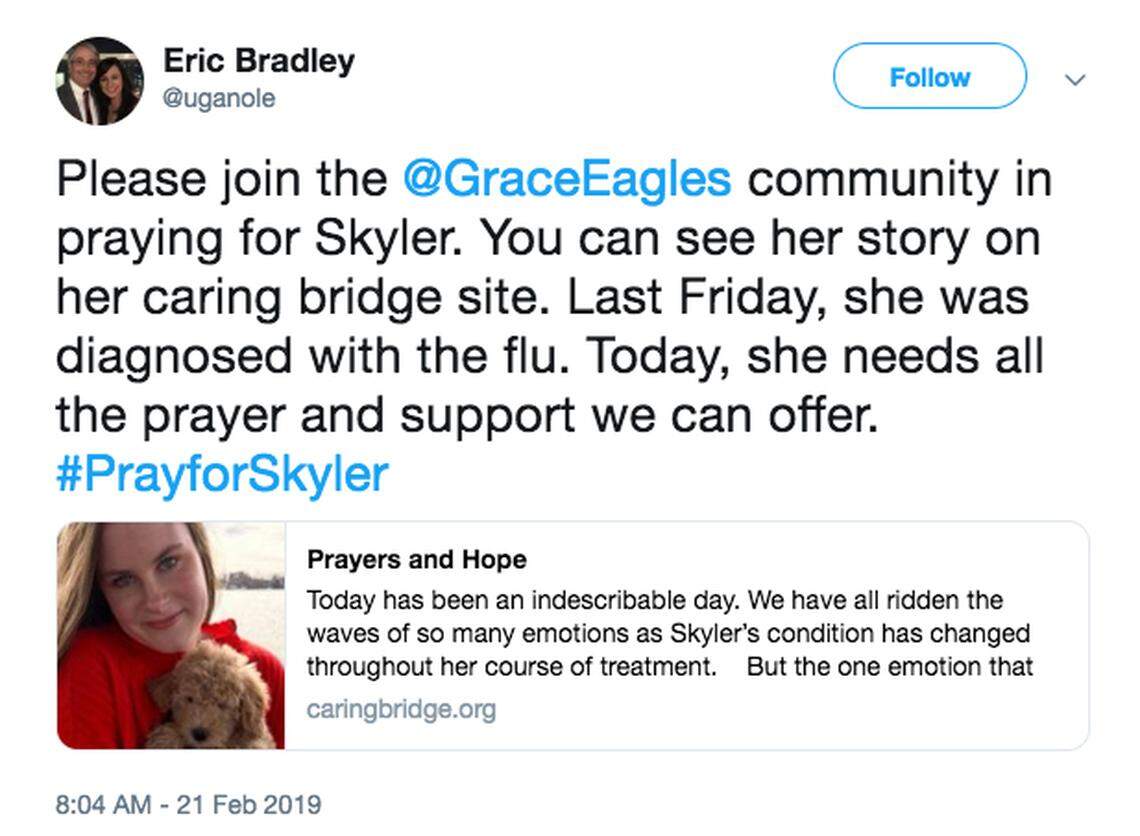 A Twitter post by Eric Bradley, Head of School at GRACE Christian, on Thursday, Feb. 21, 2019.