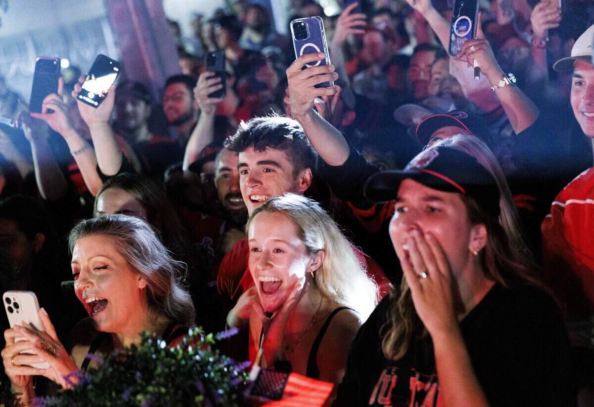 The Stanley Cup makes an appearance at Teets bar in Raleigh's Glenwood South district on Monday, June 15, 2026, as Carolina Hurricanes fans celebrated with the team’s players and staff following the Hurricanes’ Stanley Cup final 4-2 victory over the Vegas Golden Knights the evening prior.