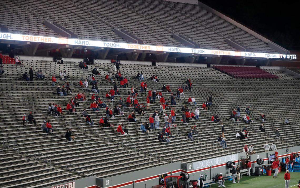 The family of N.C. State players watch during the first half of N.C. State’s game against Wake Forest at Carter-Finley Stadium in Raleigh, N.C, Saturday, Sept. 19, 2020.