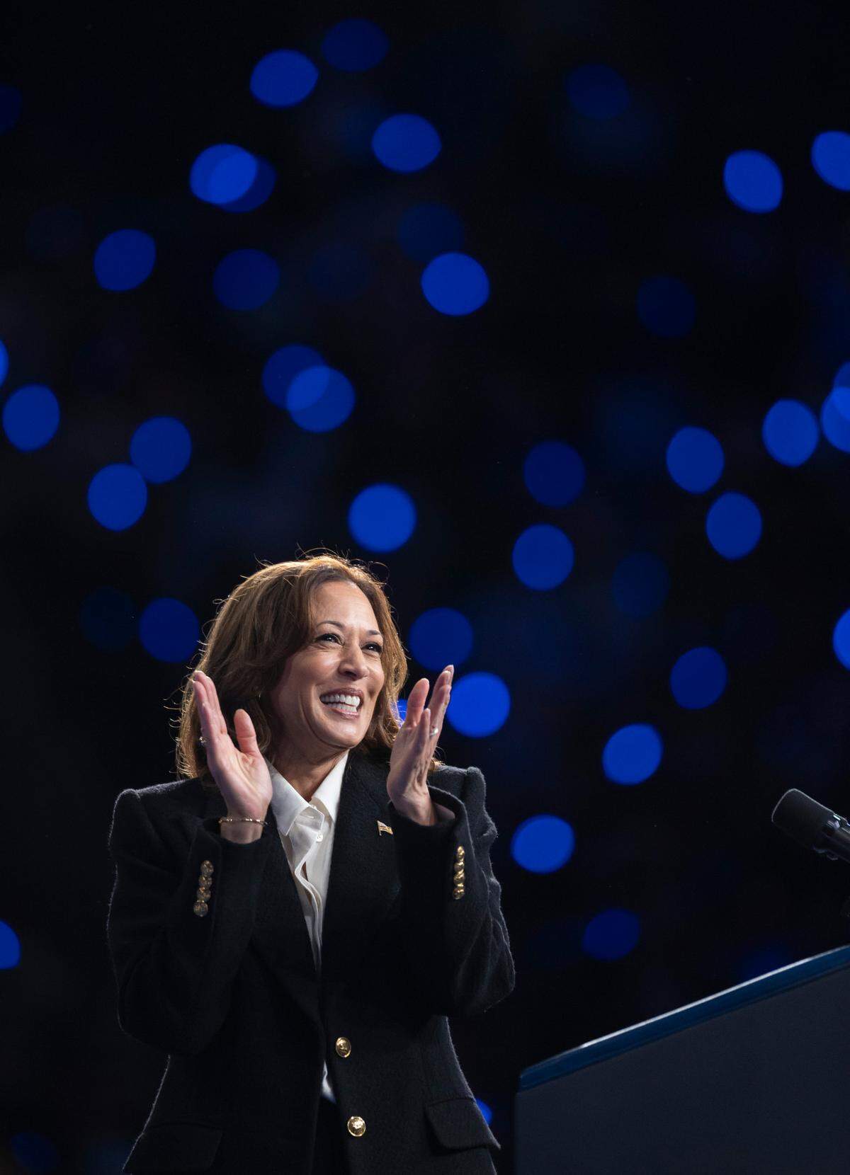 Vice President Kamala Harris, the Democratic Presidential nominee, soaks up the applause from a packed house at Minges Coliseum on Sunday, October 13, 2024 in Greenville, N.C.