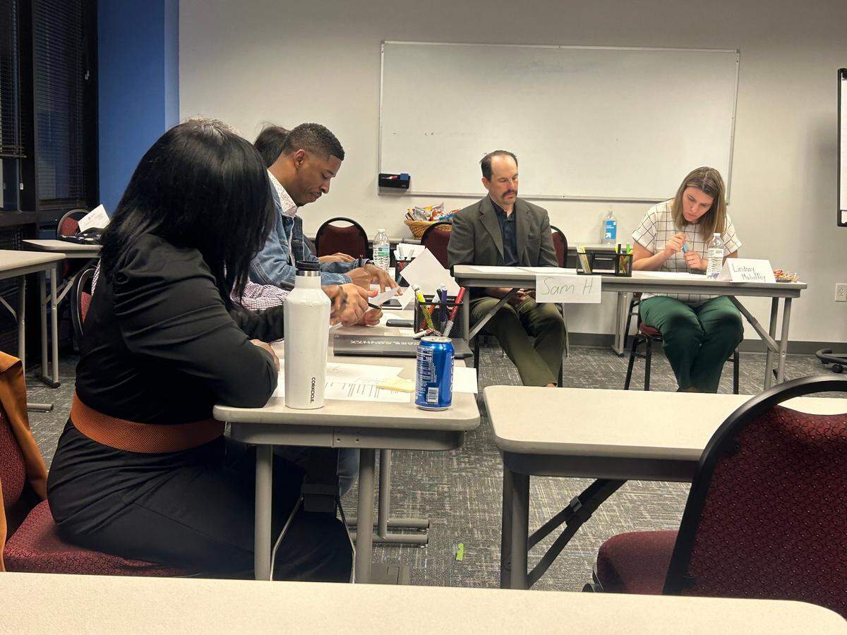 Wake County school board members hold an implicit bias workshop as part of a board mini-retreat on Nov. 16, 2023 in Cary. N.C.