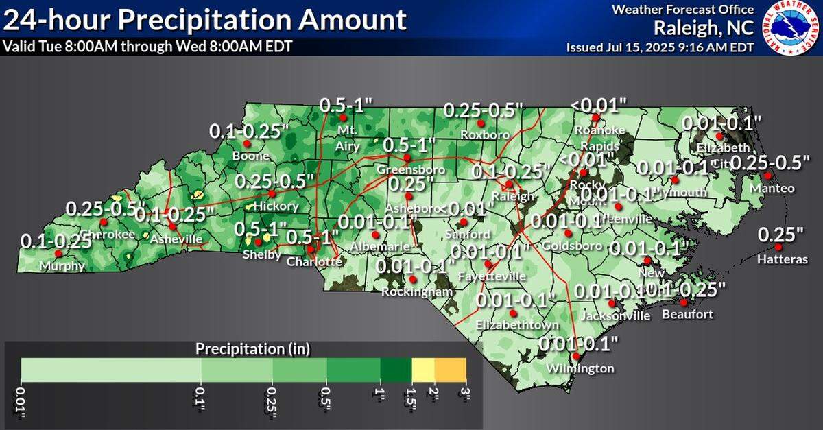 Flash flood warnings were in place for parts of the Triangle on Tuesday morning, July 15.