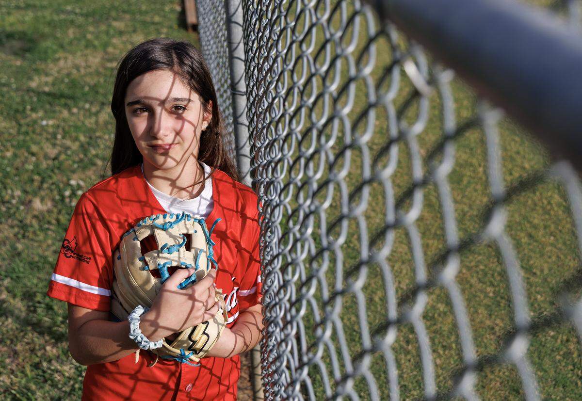 Alessia Genovese poses for a portrait at J.B. Flaherty Park on Friday, May 8, 2026, in Wake Forest, N.C. Genovese will compete in the Maria Pepe Little League Baseball Legacy Series in Pennsylvania in June.