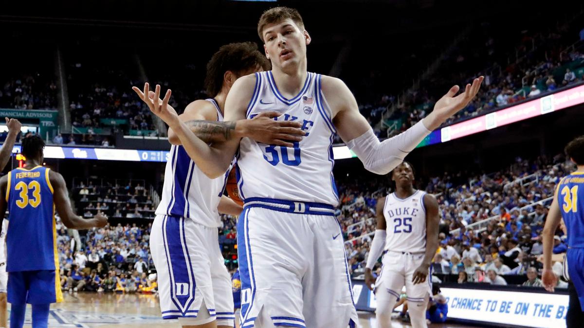 Duke’s Kyle Filipowski (30) reacts after he made the baske while being fouled during Duke’s 96-69 victory over Pitt in the quarterfinals of the ACC Men’s Basketball Tournament in Greensboro, N.C., Thursday, March 9, 2023.