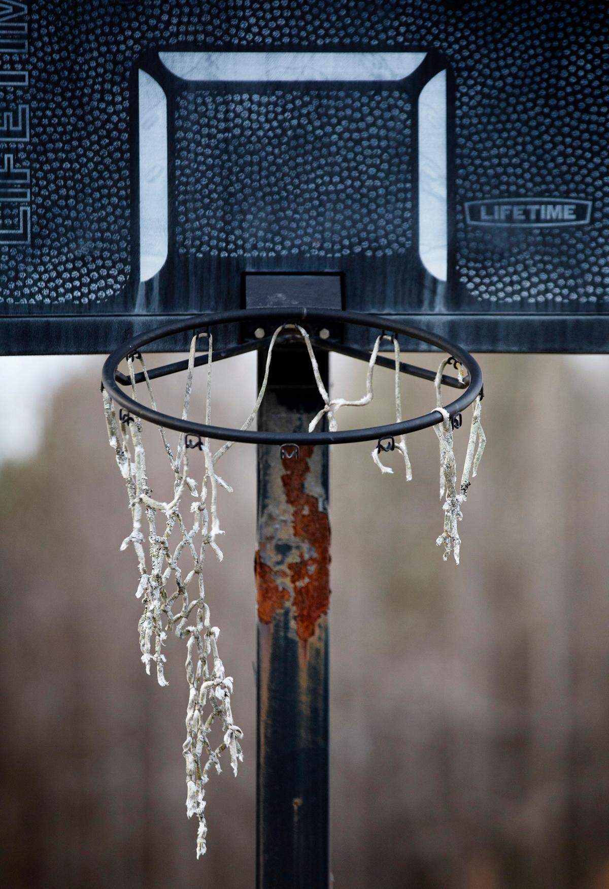 A frayed net hangs from the rusting rim of a basketball hoop just east of Raleigh in an area previously known for tobacco farming that is giving way to subdivisions.