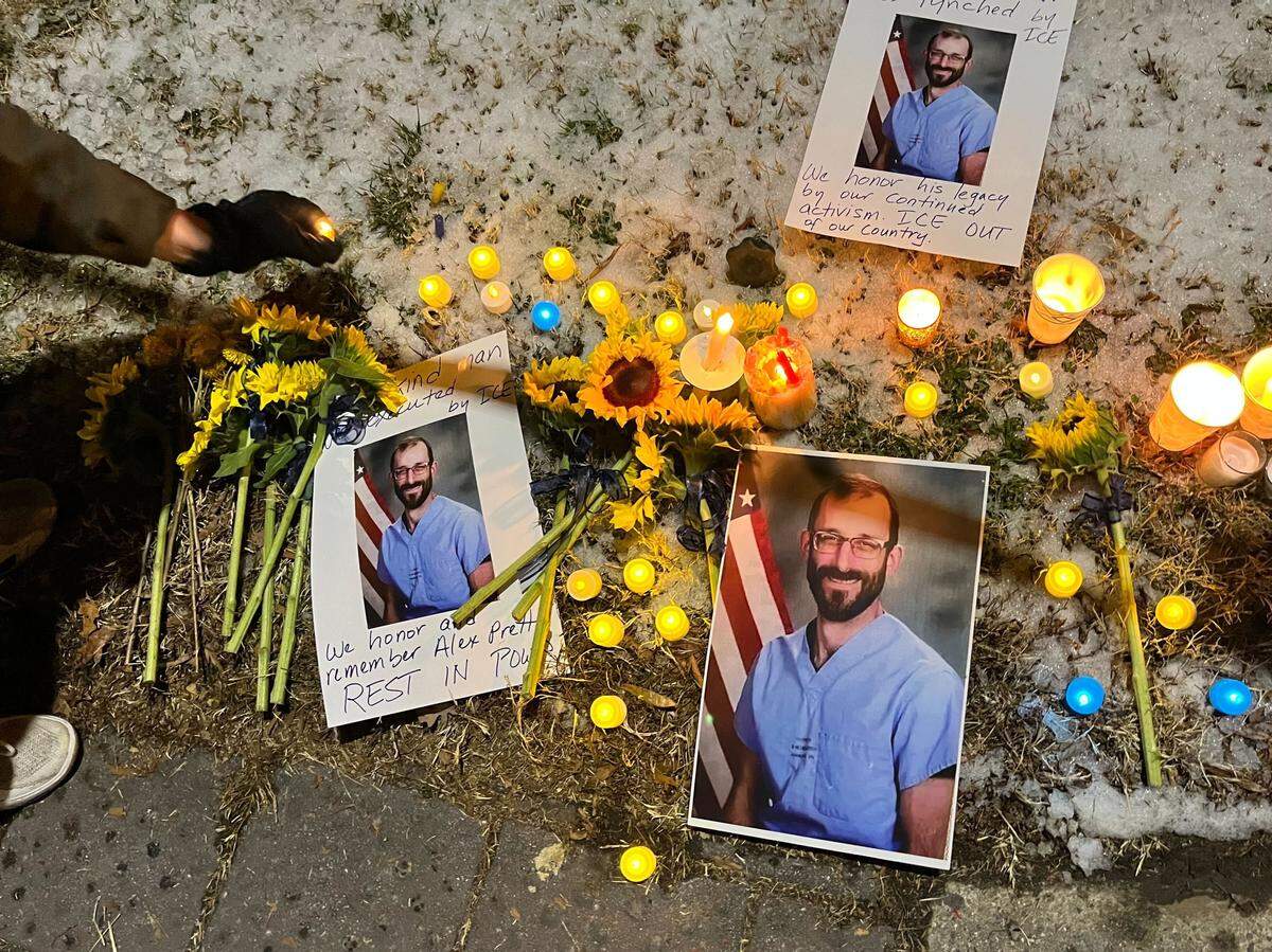 About 200 demonstrators held a candlelight vigil Wednesday, Jan. 28, 2026, outside the Durham VA Medical Center to honor Alex Pretti, a 37-year-old Minneapolis intensive care nurse with the Department of Veterans Affairs. Pretti was shot and killed Jan. 24, 2026, during a federal immigration enforcement operation in Minneapolis, an incident that has sparked widespread protests and calls for investigation.