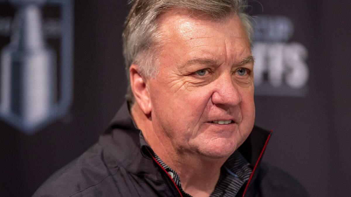 Carolina Hurricanes general manager Don Waddell answers questions during a media availability following practice on Wednesday, May 17, 2023 at PNC Arena in Raleigh, N.C.