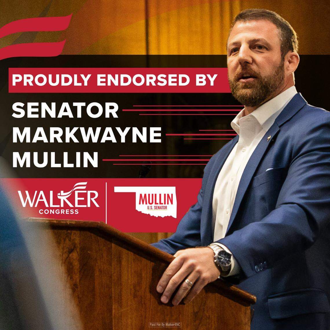 A graphic tweeted out by Rep. Mark Walker of North Carolina. Sen. Markwayne Mullin’s chief of staff says Mullin did not endorse Walker, despite Walker’s announcement.