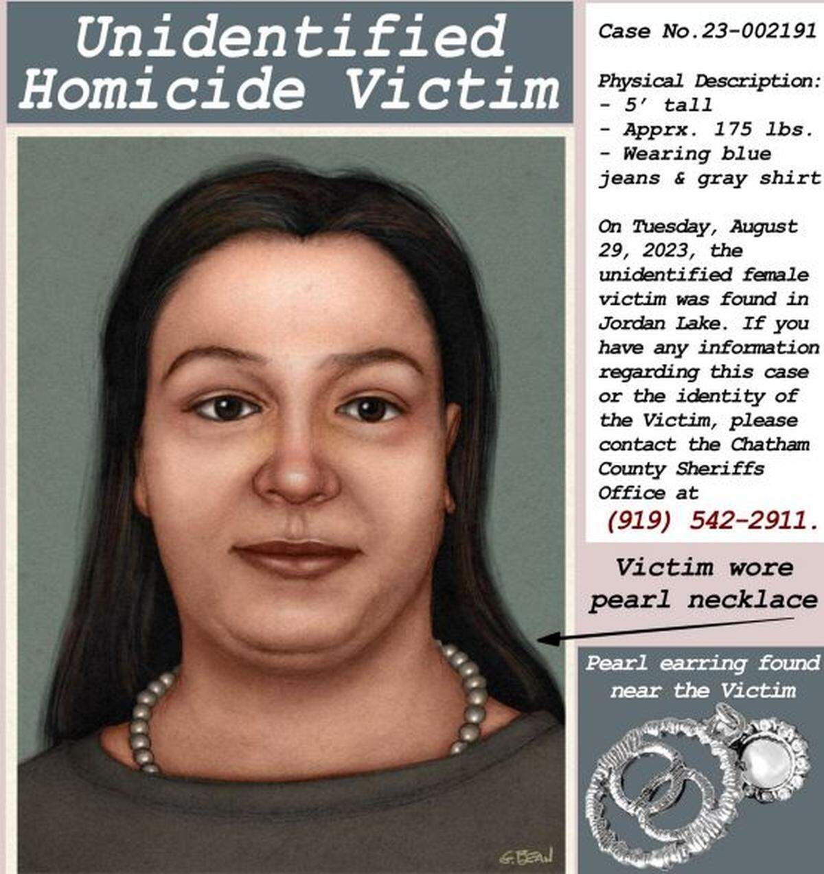 The Chatham County Sheriff’s Office is trying to learn more about a woman whose body was pulled from Jordan Lake on Aug. 29, 2023.