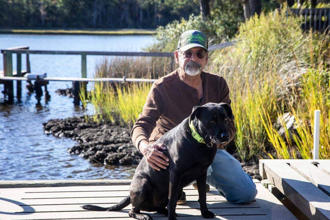 Bill Norris built a living shoreline made from bags of oyster shells along his waterfront property in Carteret County. Supporters have long called for landowners along North Carolina’s marshes and sounds to turn to living shorelines instead of the more traditional bulkheads and riprap.