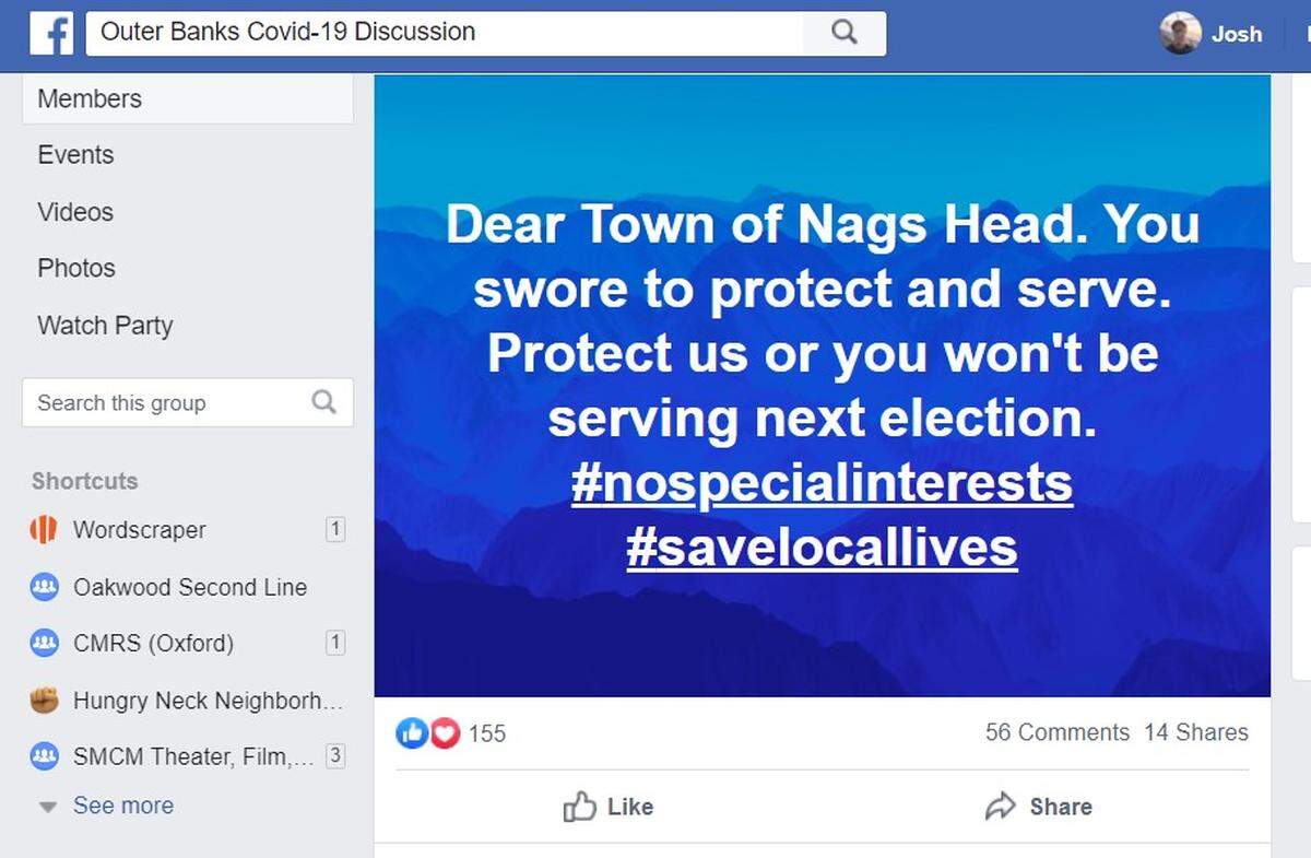The Outer Banks started a Facebook page to deal with COVID-19-related issues. It drew nearly 3,000 people in a week.