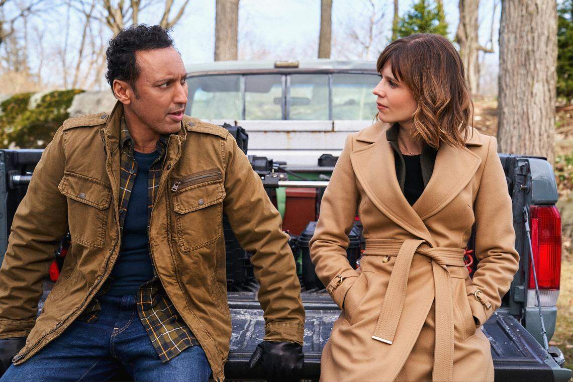Aasif Mandvi, left, and Katja Herbers in the new CBS drama “EVIL.”