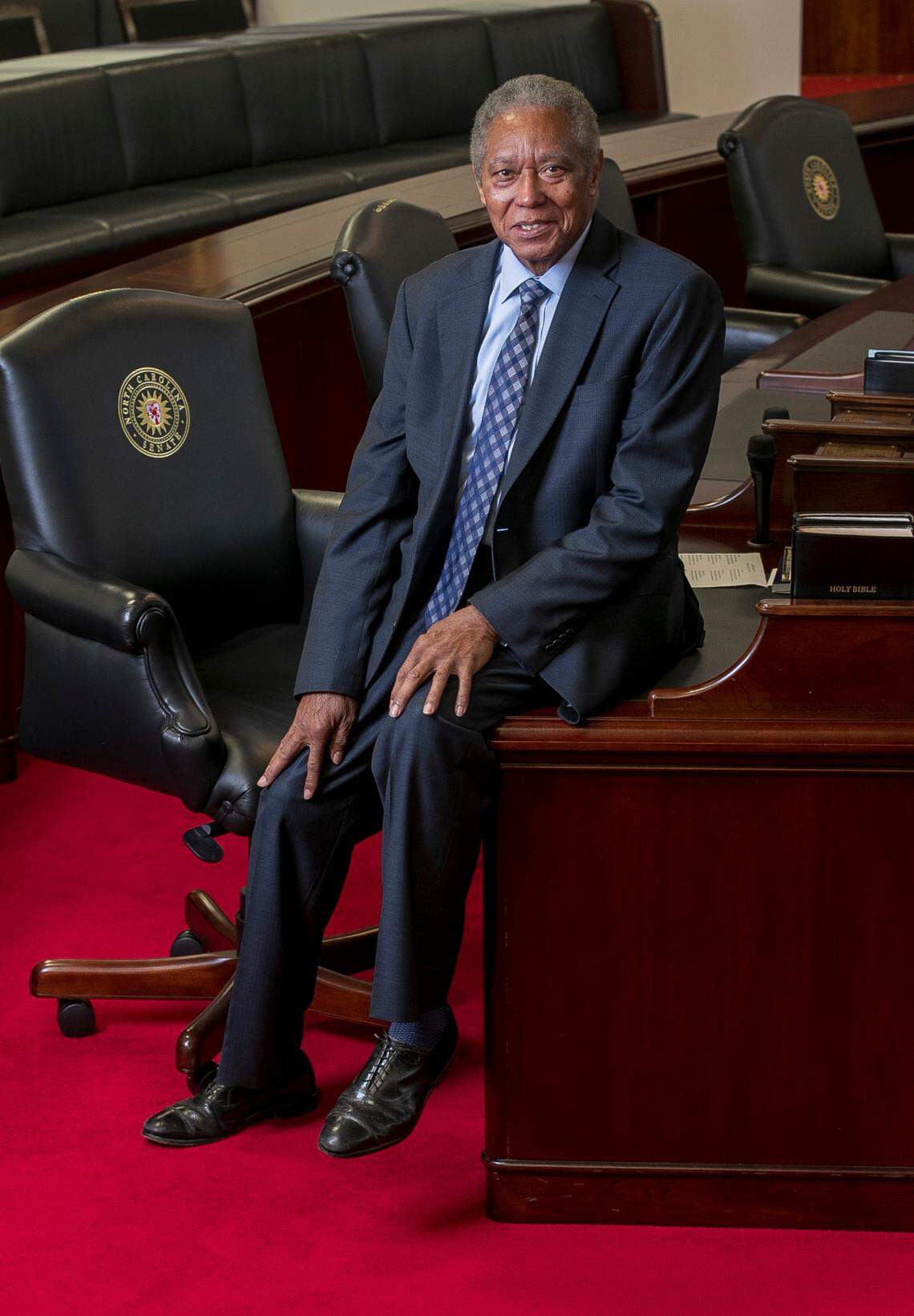 Senator Dan Blue, photographed at his seat in the North Carolina Senate on Tuesday, September 20, 2022 in Raleigh, N.C.