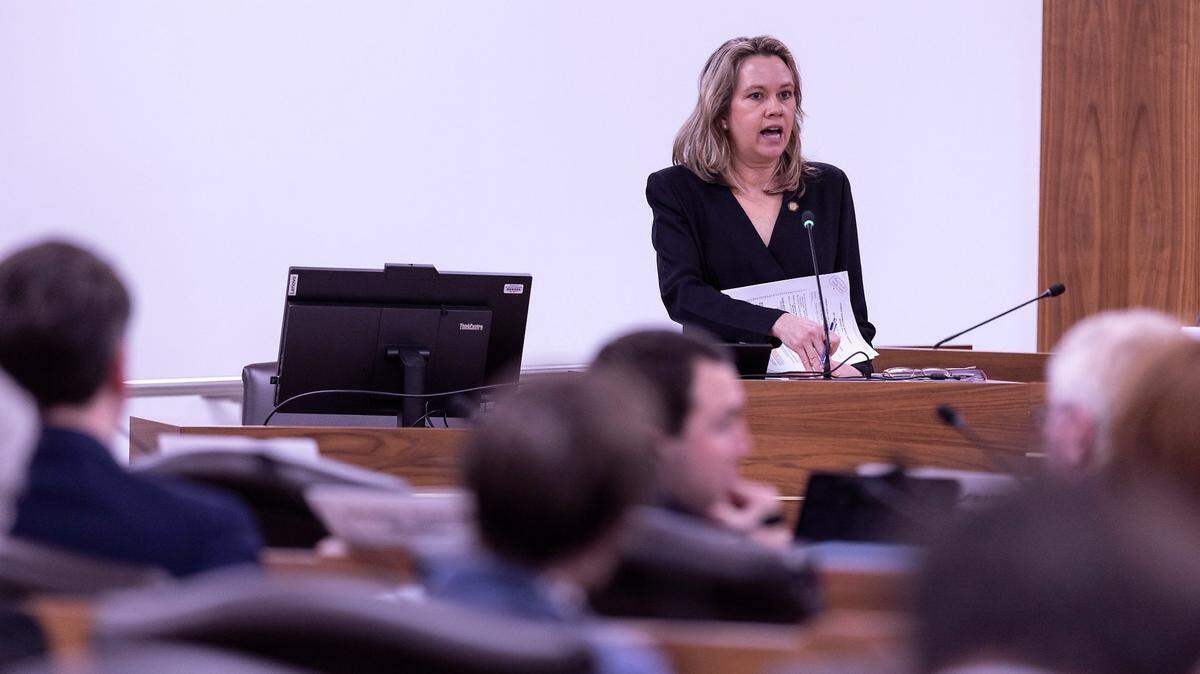 North Carolina Sen. Amy Galey speaks about the Parents’ Bill of Rights legislation during a meeting of the Senate Education Committee on Wednesday, Feb. 1, 2023, in Raleigh, N.C.
