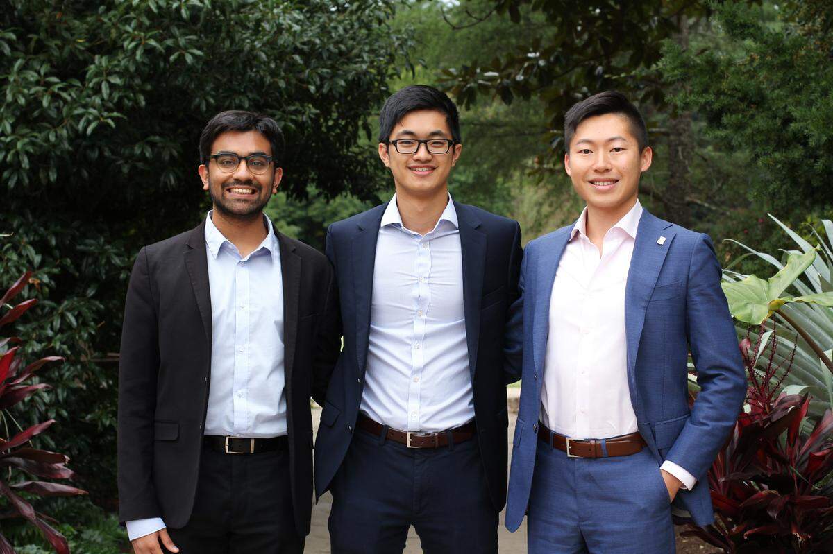 Saheel Chodavadia, left, Michael Tan, center, and Peter Sun are student partners at the Duke Impact Investing Group. The student group received $100,000 from Duke University to invest in businesses that have environmental or social benefits.