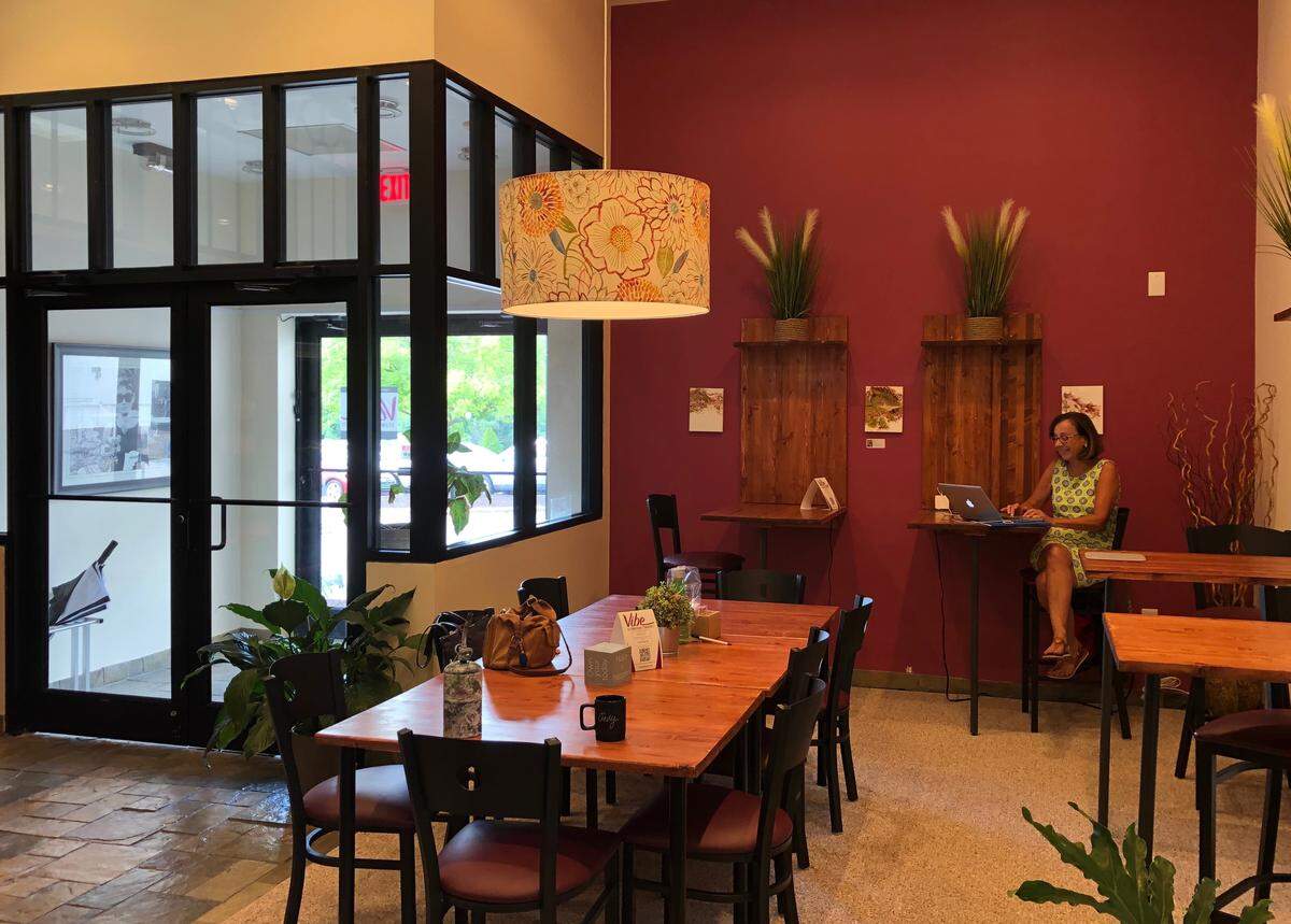 The lobby of the Vibe co-working community in Cary, N.C., on Wednesday, July 24, 2019.