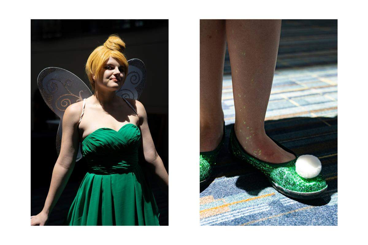 Cassady Pangborn cosplays as Tinkerbell at GalaxyCon Raleigh in the Raleigh Convention Center on Thursday, July 28, 2022. “My favorite piece are my shoes because my mom helped me make them,” Pangborn said.