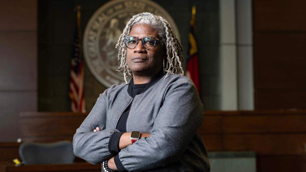 Durham County District Attorney Satana Deberry poses in the Durham County Courthouse Wednesday, March 19, 2025.