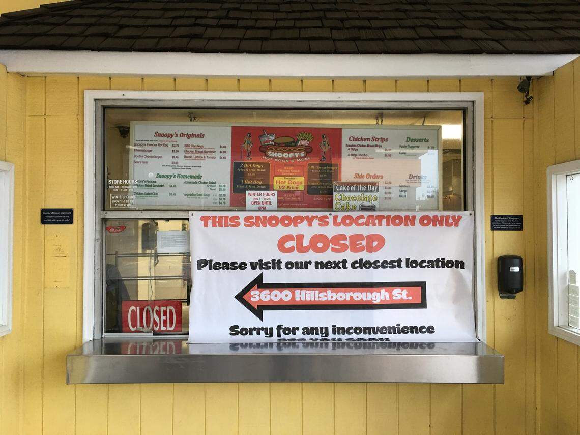The Snoopy’s Hot Dogs and More location on Hillsborough Street is closing permanently.