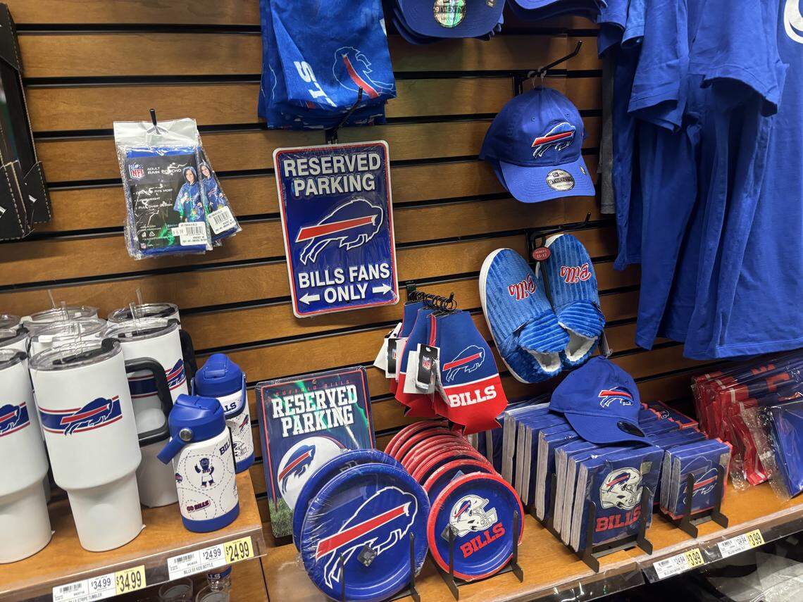 An assortment of Buffalo Bills-branded items at the Wegmans on Davis Drive in Morrisville, N.C.