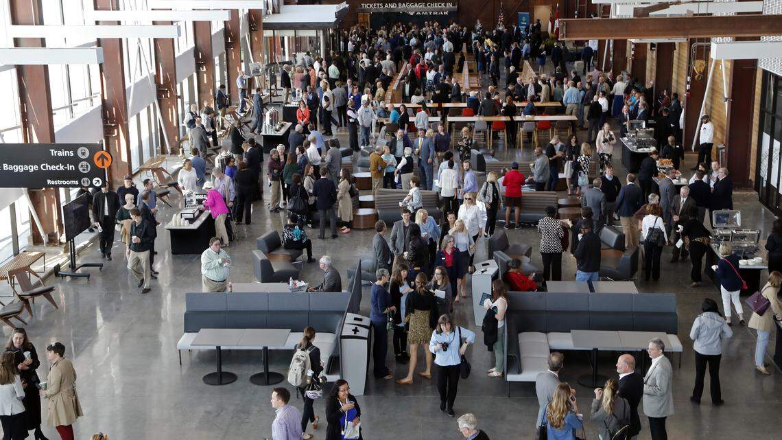 Hundreds of people crowded into the main hall at the new Raleigh Union Station during a ribbon-cutting ceremony on April 30, 2018. The station will begin handling train passengers on July 10.
