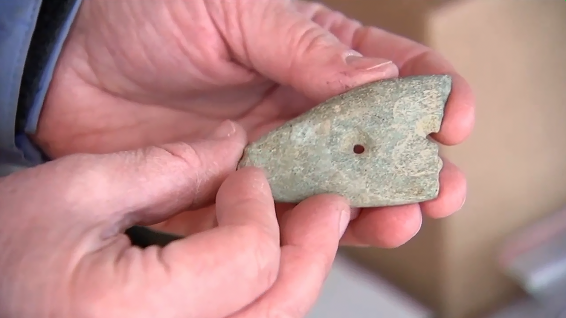 A stone gorget or piece of jewelry found during an archaeological dig before construction of N.C. 540 in southern Wake County. N.C. Department of Transportation’s archaeologists and their consultants found more than 24,000 artifacts at one site where the highway runs now.