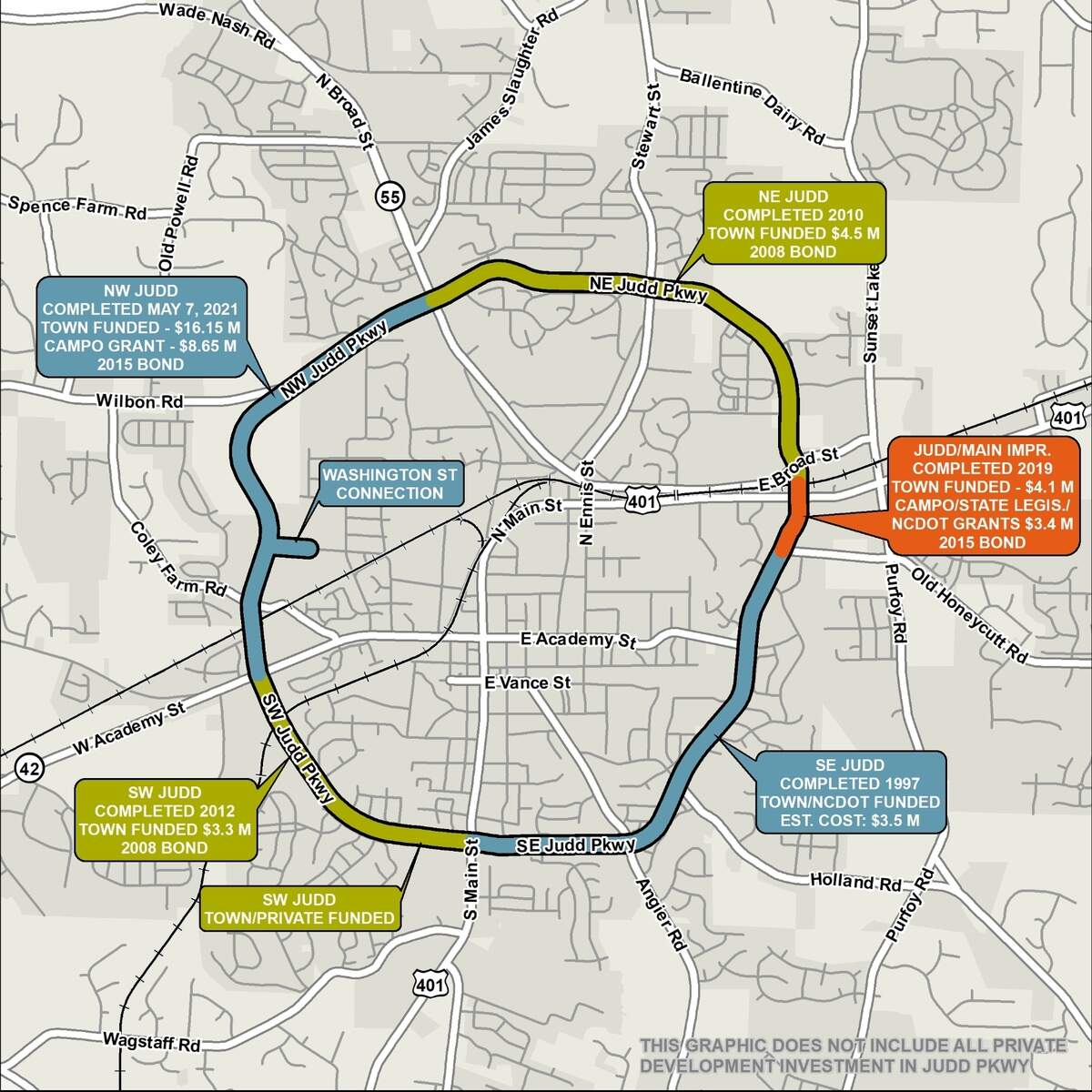 The northwest and final section of Judd Parkway around Fuquay-Varina opened to traffic on Friday, May 7.