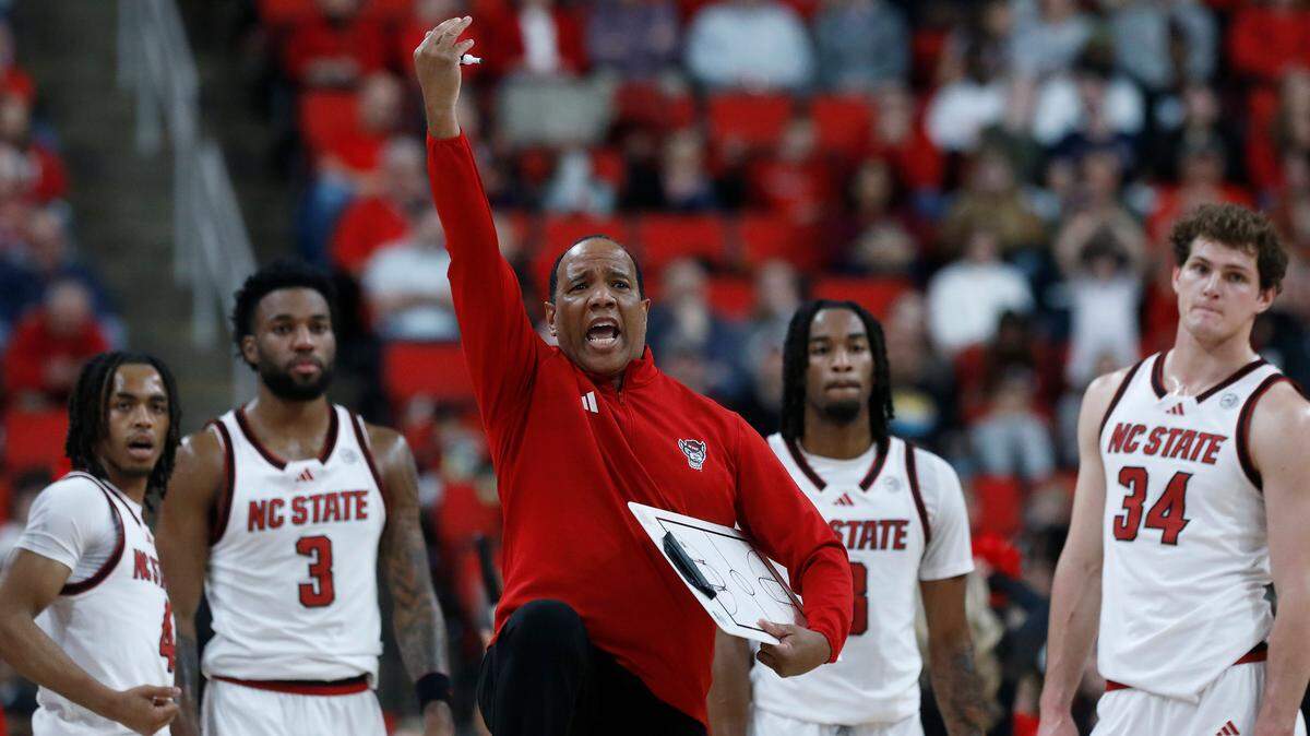 N.C. State head coach Kevin Keatts motions during a timeout in the first half of the Wolfpack’s 84-61 win over William & Mary at Lenovo Center on Friday, Nov. 22, 2024, in Raleigh, N.C.