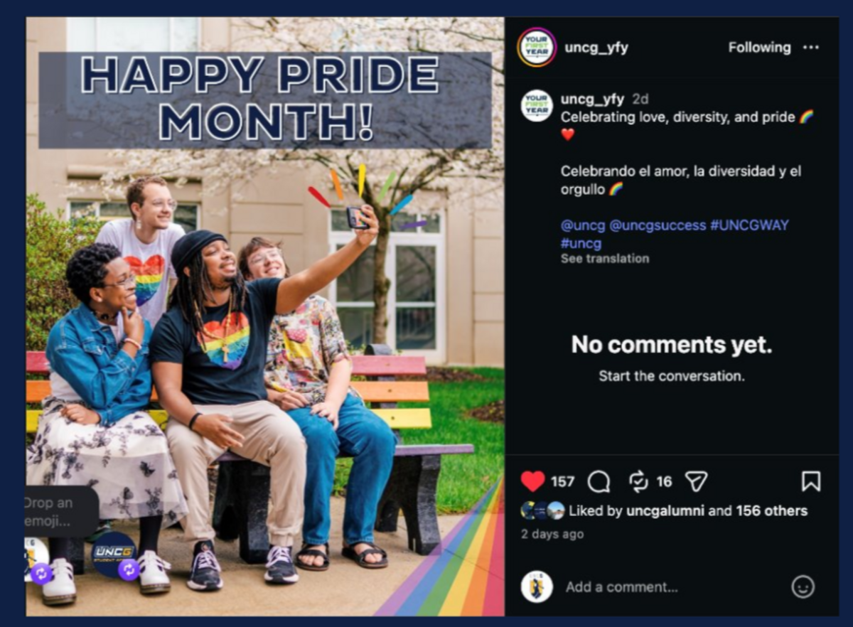 Screenshots of the UNC Greensboro initiative Your First Year’s deleted Pride month post on Instagram.