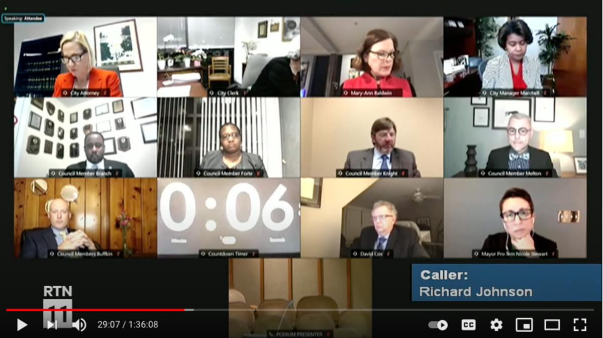 A screenshot from a virtual March 2021 Raleigh City Council meeting.