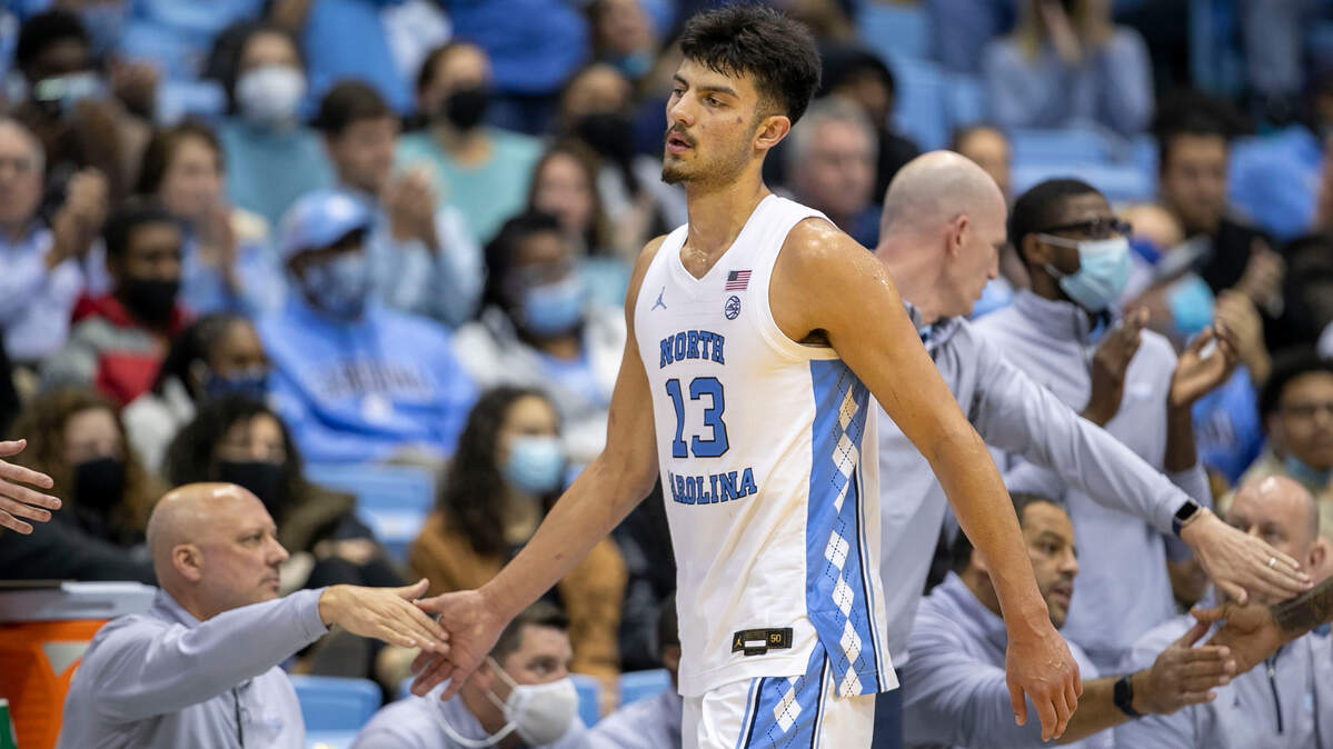 North Carolina’s Dawson Garcia (13) comes out of the game during the closing minutes after leading the Tar Heels with 20 points in their victory over Furman on Tuesday, December 14, 2021 at the Smith Center in Chapel Hill, N.C.
