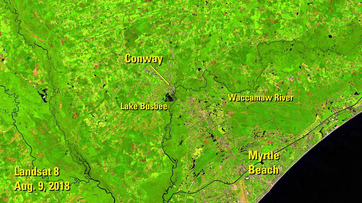 Satellite imagery shows the Myrtle Beach, SC area before Hurricane Florence.