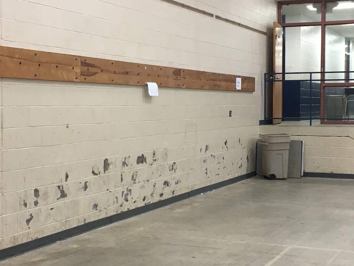 An auxiliary space off the gym at West Millbrook Middle School in Raleigh, N.C., is called “The Mat Room." Parents say the room is in general disrepair and has a strong odor like the rest of the building.
