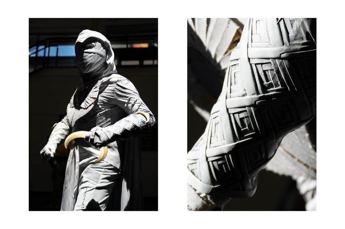 Carlos Rodriguez cosplays as Marvel’s Moon Knight at GalaxyCon Raleigh in the Raleigh Convention Center on Thursday, July 28, 2022. Rodriguez’s favorite costume piece was the forearms. “I had to find behind the scenes footage to figure out what the exact details were and then 3D print them,” Rodriguez said.
